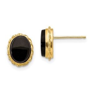 14k Yellow Gold Madi K Children's Kids Girls Jewelry Bezel Onyx Earrings